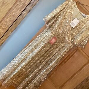 Ivy City Co Gold Sequin Midi Wrap Dress